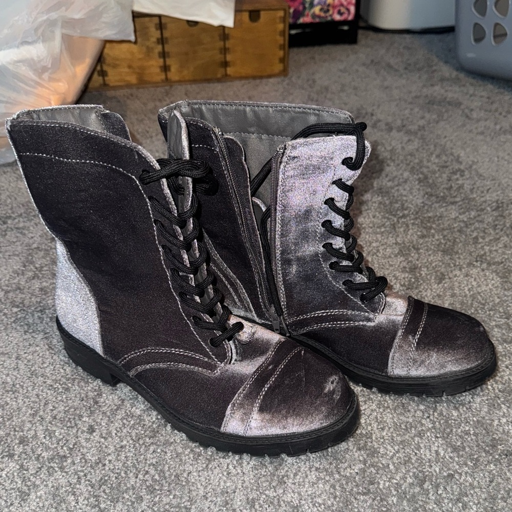 Madden Girl Velvet Gray Combat Boots